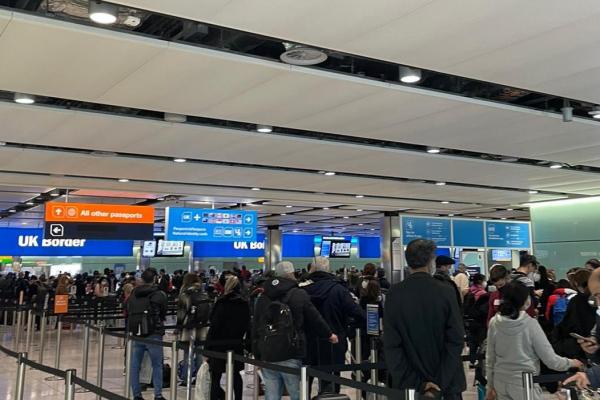 Nearly a year on and social distancing is still a problem at both departures and arrivals halls at Heathrow